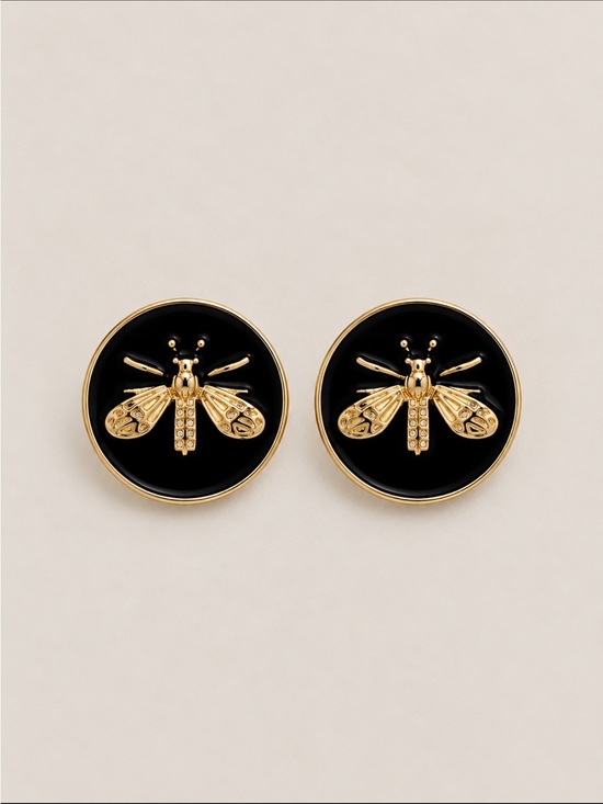 Jewelry - New! Classic Black Gold Bee Coin Old Money Statement Earrings NWOT 6003